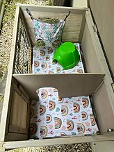 Liners in a wooden hutch